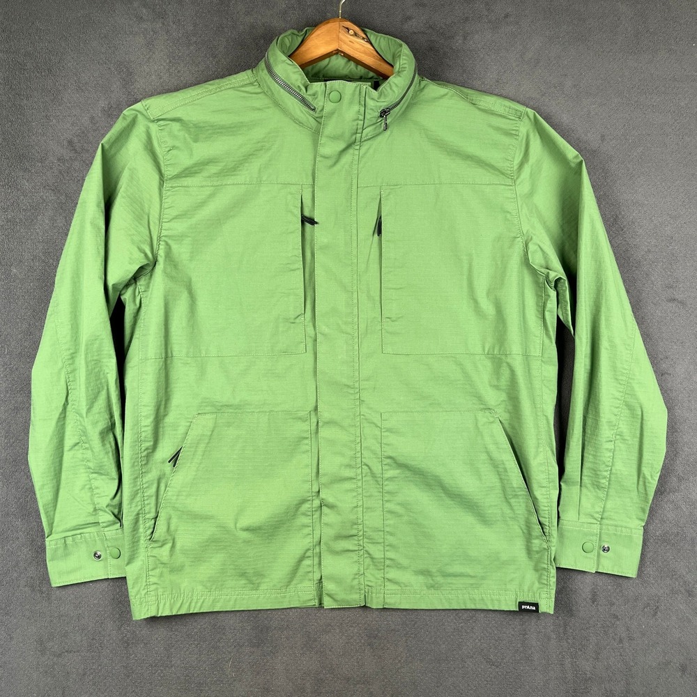 Prana Palisades Ripstop Field Jacket Mens Large Green Standard Fit Full Zip Hood